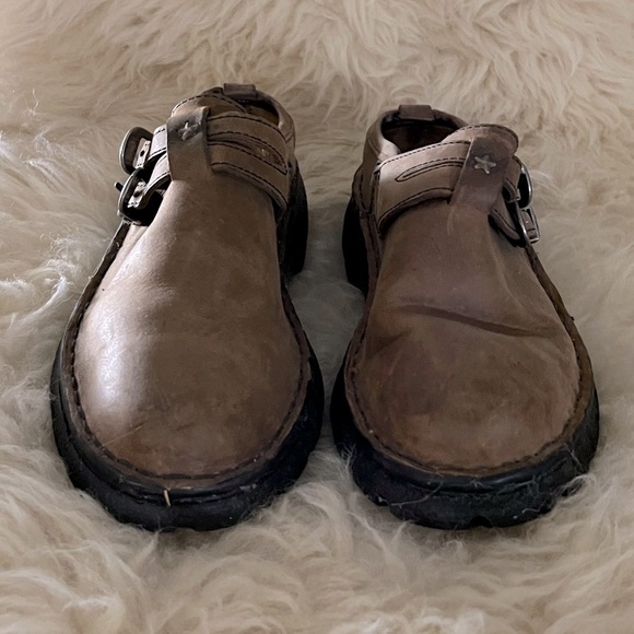 Double H Tan Leather Silver Double Buckle Studded Ankle Boots Mules - Picture 3 of 10